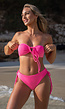 Hoog Bikini Broekje met Strikdetail in Neon Roze