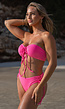 Neon Roze Bandeau Bikini Top met Veterdetail