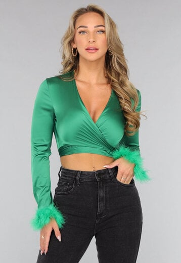 NEW2407 Groene Satin Crop Top