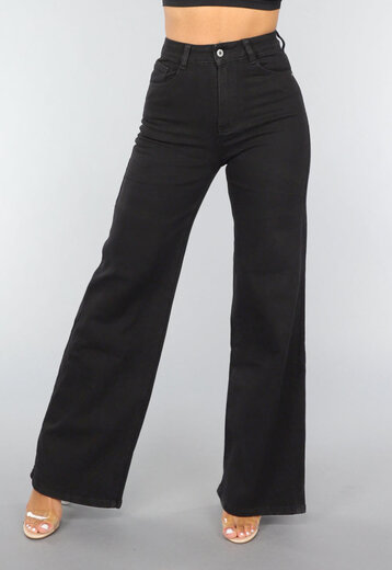 OP=OP.39.NL Zwarte Wide Leg Jeans met Hoge Taille