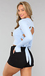 Cropped Blauwe Bolero met Ronde Hals