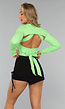 Groene Longsleeve Stretch Crop Top