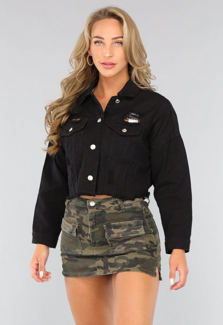 Zwart Cropped Denim Jasje