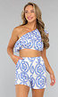 One Shoulder Two Piece met Blauwe Print