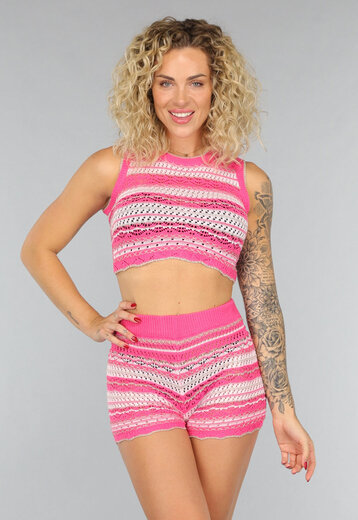 NEW0708 Roze Gebreide Two Piece