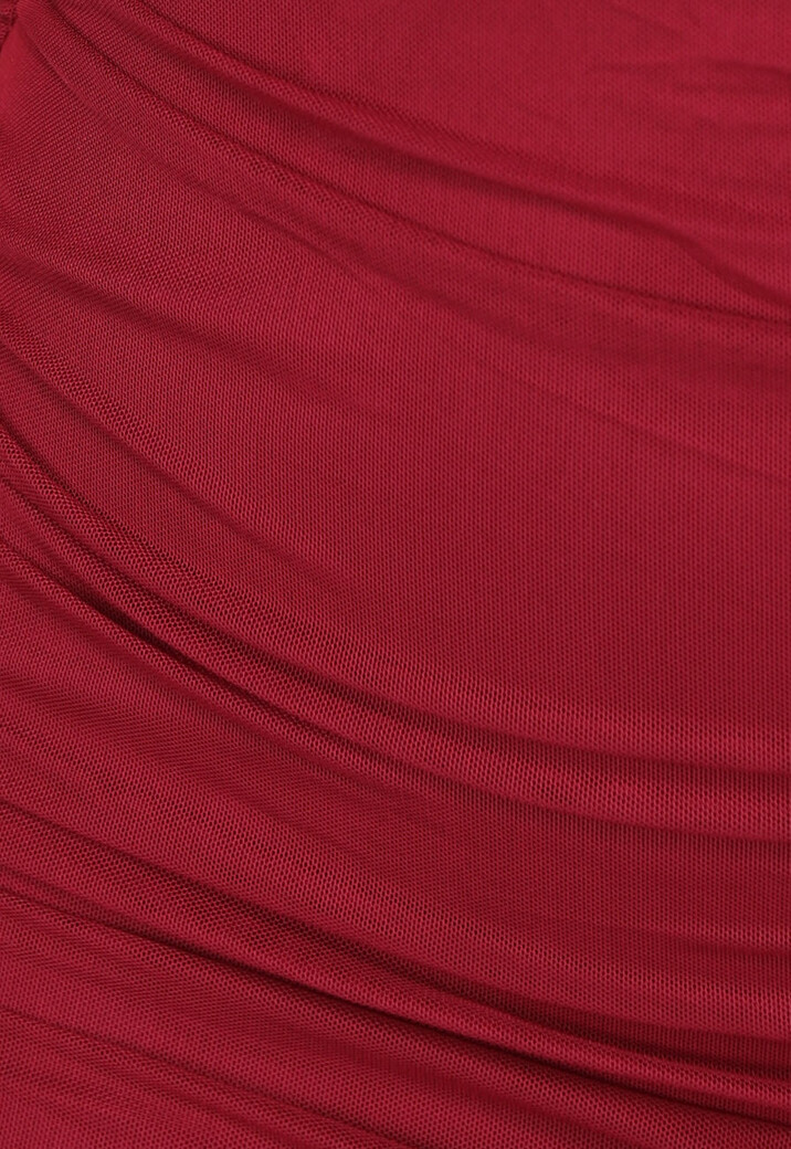 Wijnrode Mesh Korset Jurk met Ruches