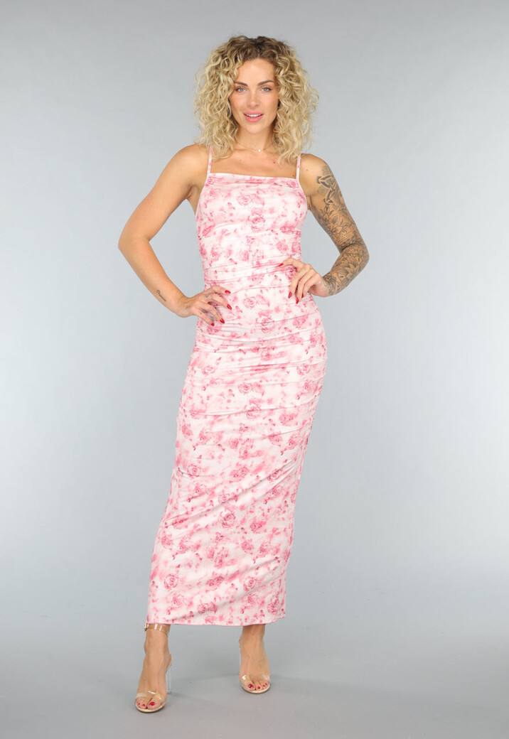 Lichtroze Bloemen Maxi Jurk