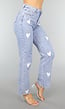 Stretch Jeans met Witte Hartjes