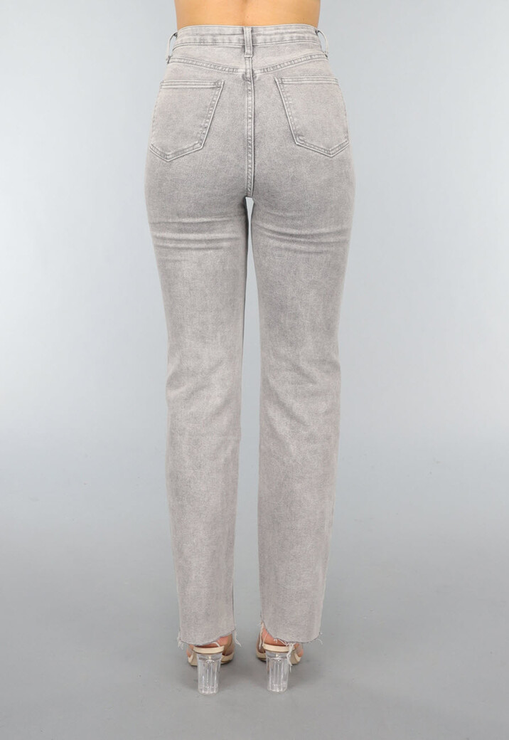Grijze Straight Leg Jeans met Strass Sterren
