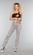 Grijze Straight Leg Jeans met Strass Sterren