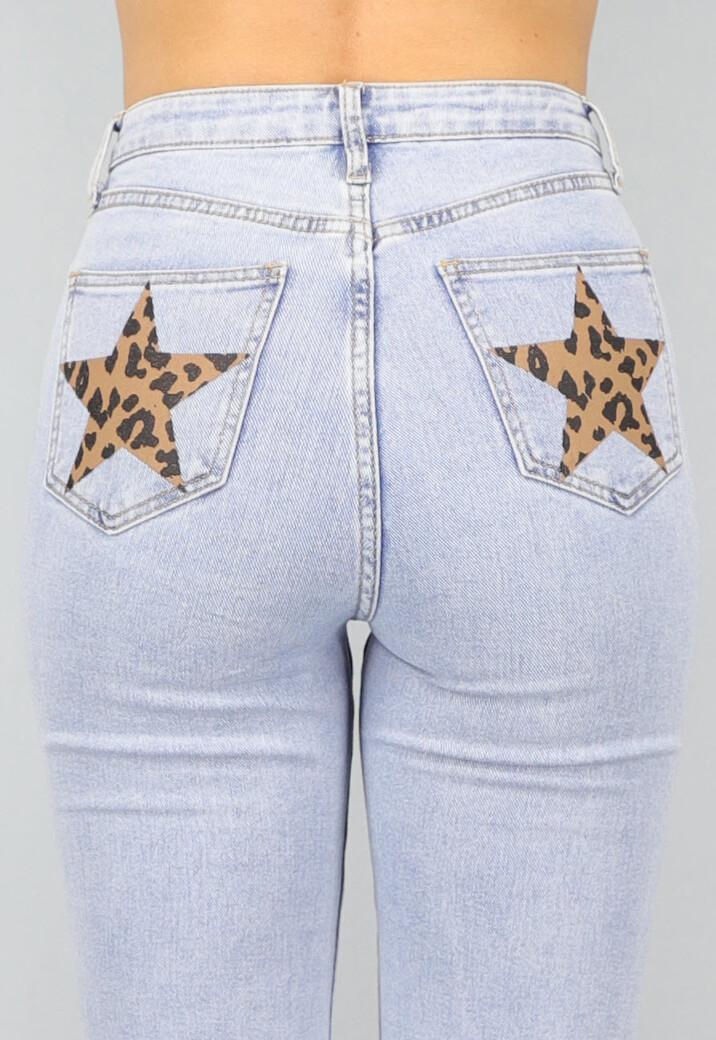 Rechte Jeans met Panterprint Sterren
