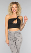 Zwarte One Shoulder Crop Top met Cutout