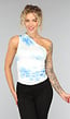 One Shoulder Top met Blauwe Bloemenprint