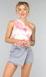 Roze Gevlekte One Shoulder Top