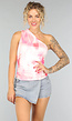 Roze Gevlekte One Shoulder Top