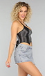 Zwarte Lederlook Halter Korset Top met Rits