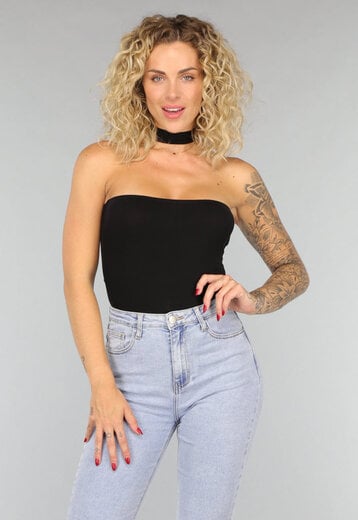 NEW0708 Zwarte Bodysuit met Vaste Choker