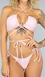 Lichtroze Strappy Bandeau Bikini Top met Structuur