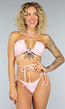 Lichtroze Strappy Bandeau Bikini Top met Structuur