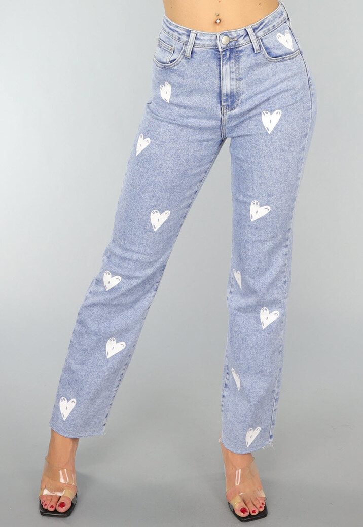 Stretch Jeans met Witte Hartjes