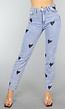 Straight Leg Jeans met Zwarte Hartjes