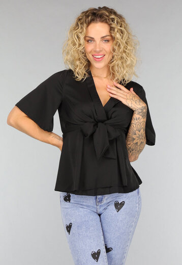 NEW1408 Zwarte Flowy Top met Strikdetail