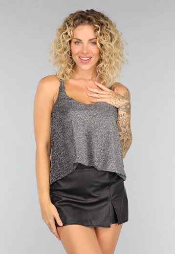 NEW1408 Zilveren Glitter Top met V Hals