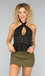 Zwarte Geplooide Halter Top met Studs