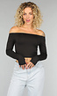 Zwarte Basic Longsleeve Off Shoulder Top met Duimgaten