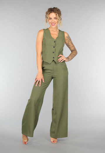 Khaki Pantalon Set met Gilet