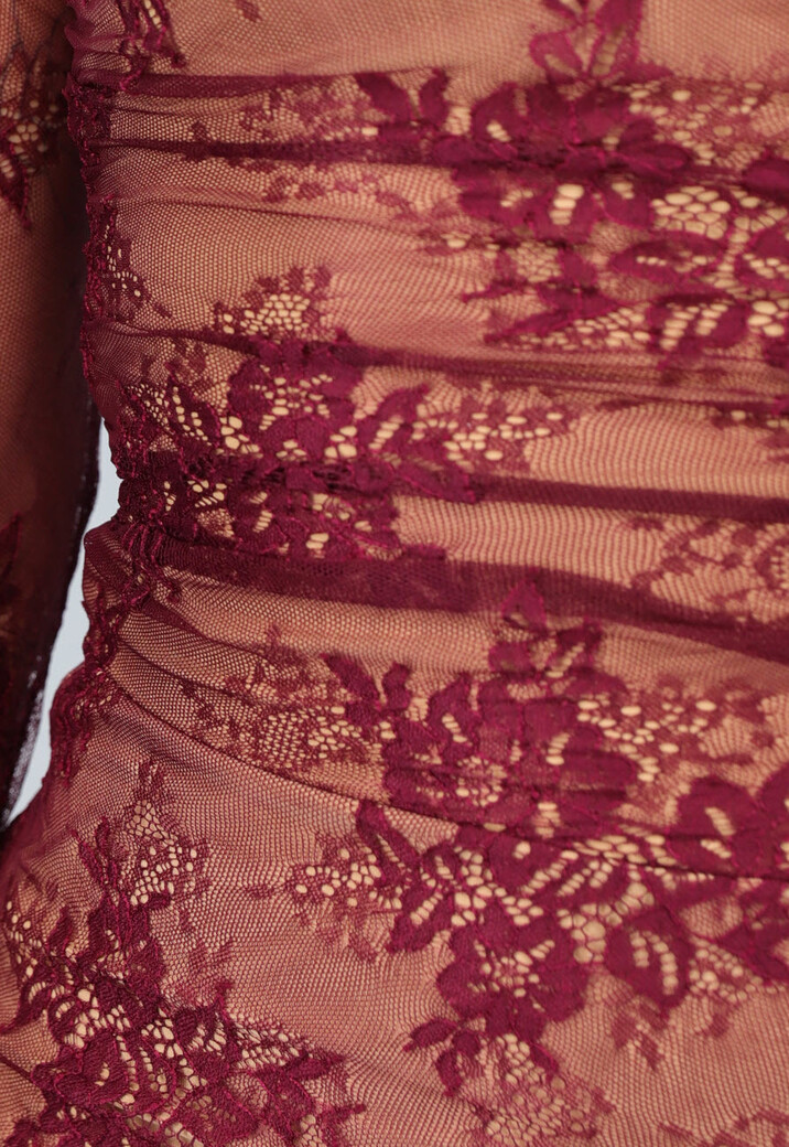 Wijnrode Kanten Korset Midi Jurk met Bolero