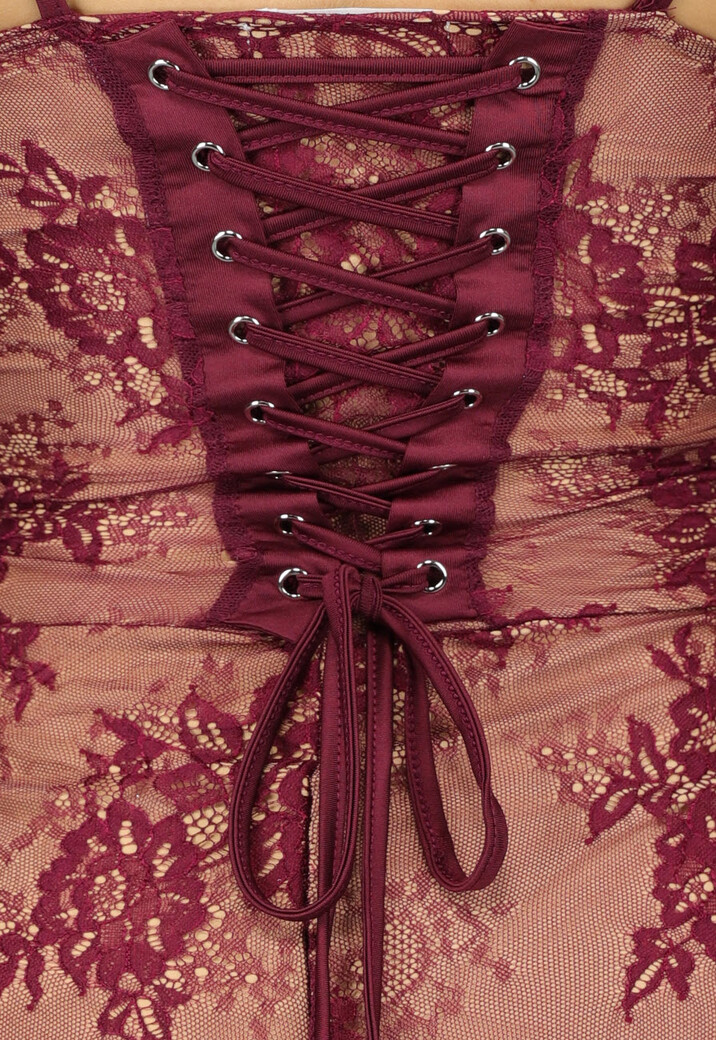 Wijnrode Kanten Korset Midi Jurk met Bolero