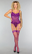 Paarse Kanten Ruffle Lingerie Set met Kousen