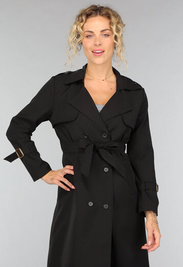 NEW2108 Zwarte Trenchcoat met Tailleband