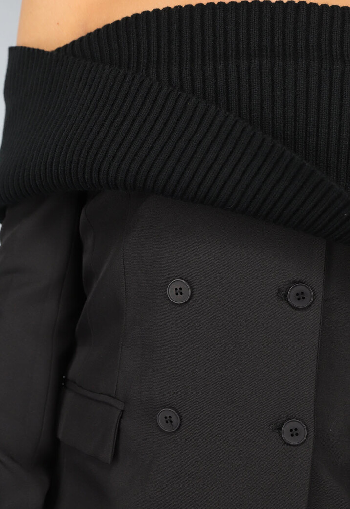 Zwarte Gebreide Off Shoulder Blazer Jurk