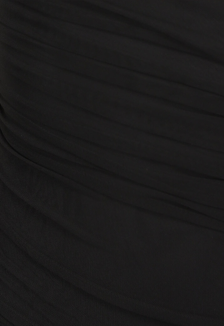 One Shoulder Zwarte Bodycon Jurk met Plooien