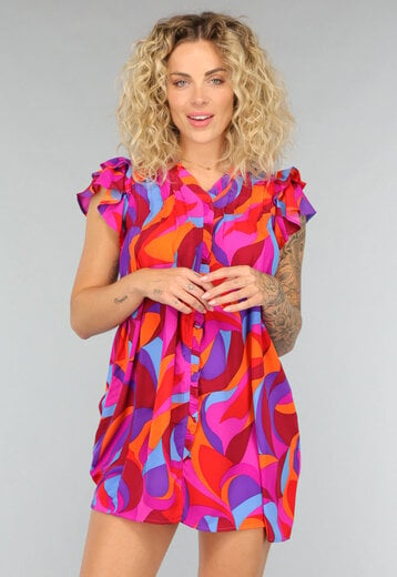 NEW2108 Multicolor Ruffle Jurkje met Zakken