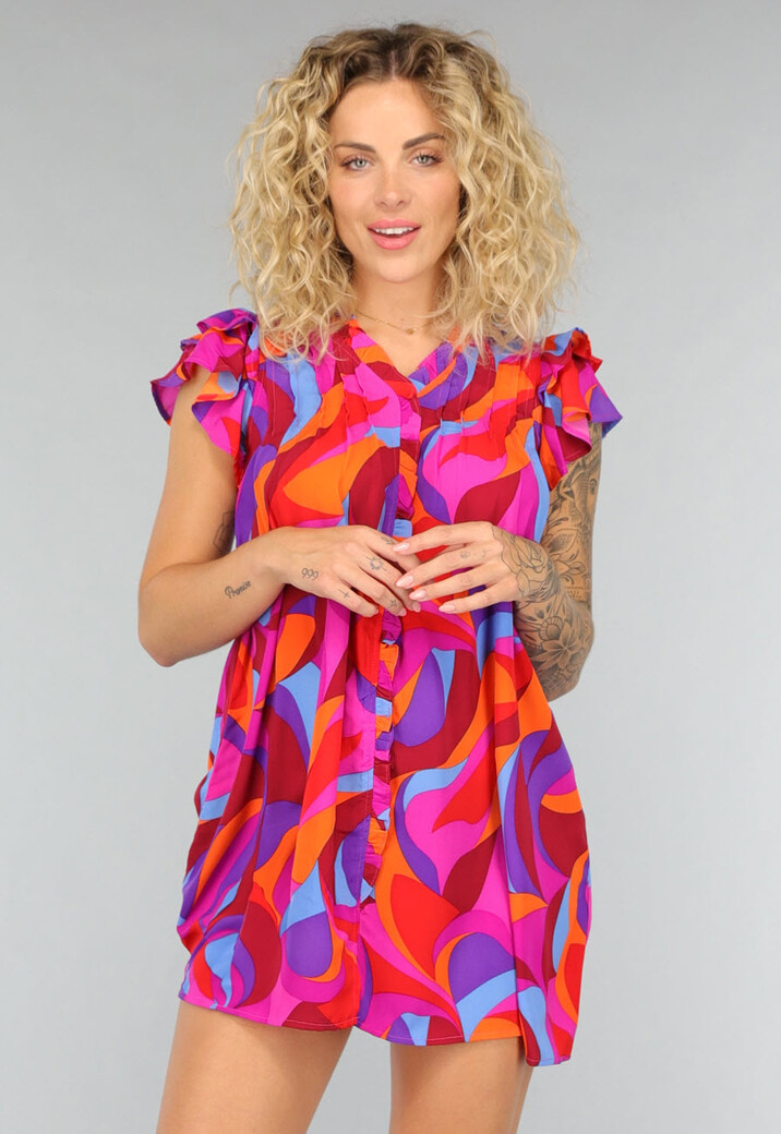 Multicolor Ruffle Jurkje met Zakken