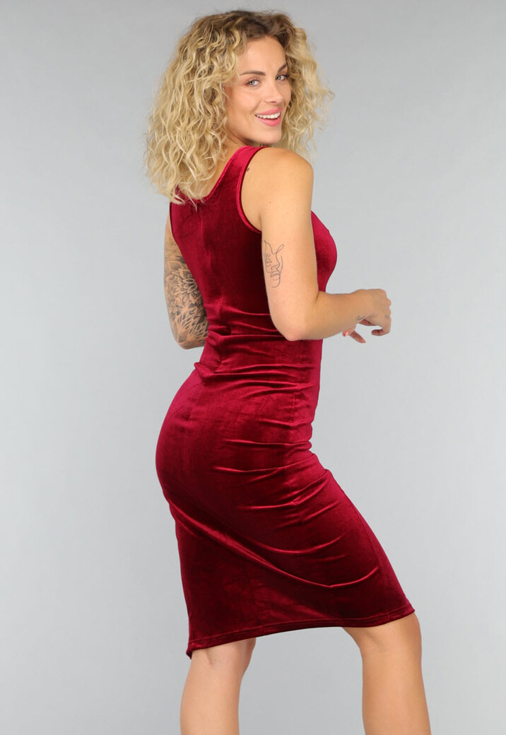 Wijnrode Velours Midi Jurk met Split