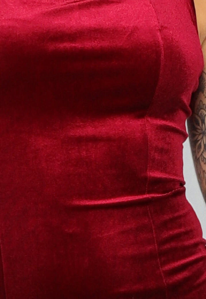 Wijnrode Velours Midi Jurk met Split
