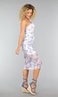 Witte Mesh Bodycon Jurk met Bloemenprint