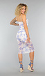 Witte Mesh Bodycon Jurk met Bloemenprint