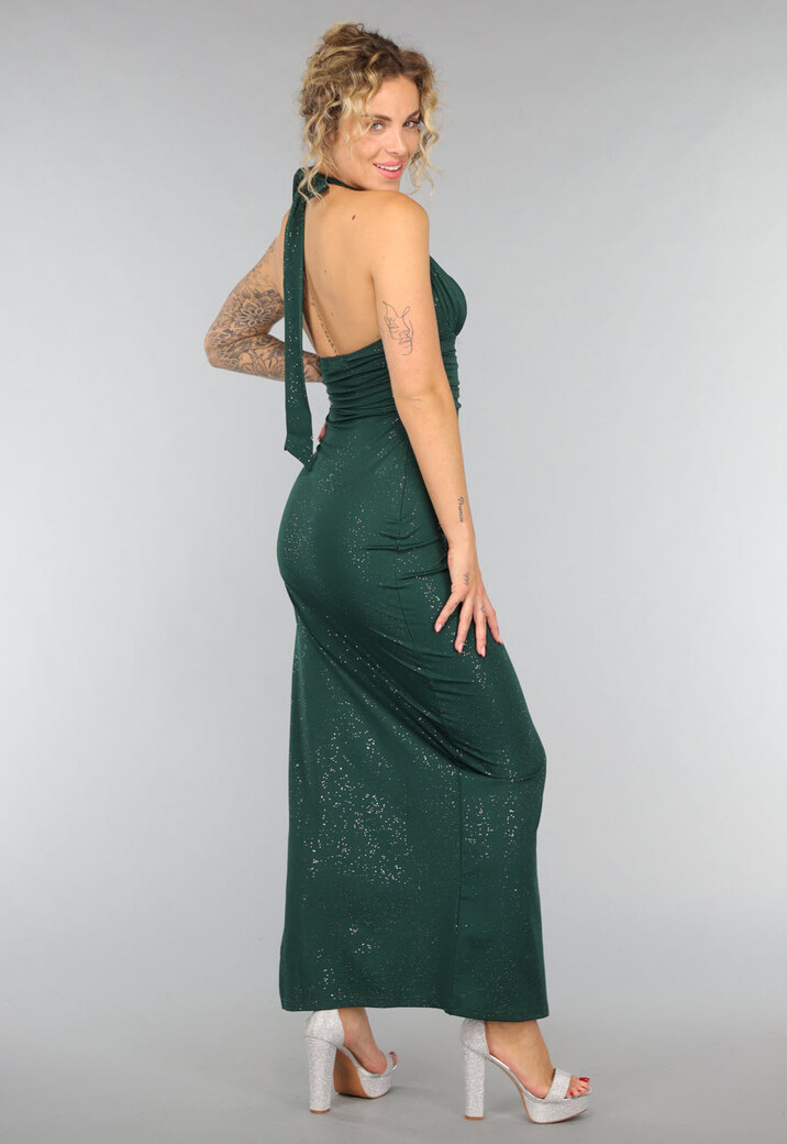 Donkergroene Glitter Galajurk met Split