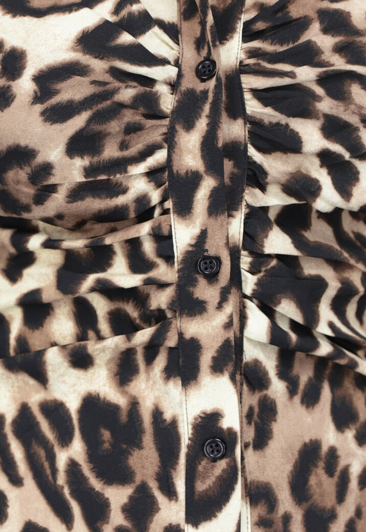 Geplooide Longsleeve Midi Jurk met Panterprint