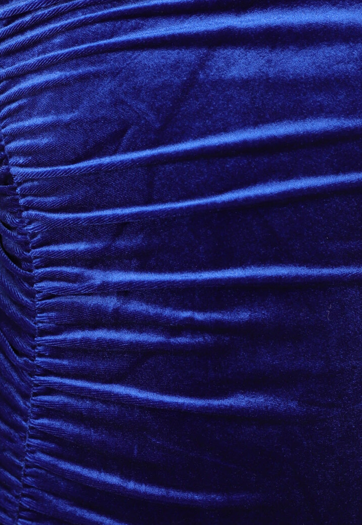 Navy One Shoulder Velours Midi Jurk