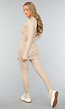 Beige Longsleeve Rib Lounge Set