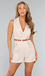 Beige Nette Playsuit met V Hals