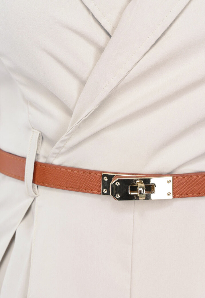 Beige Nette Playsuit met V Hals