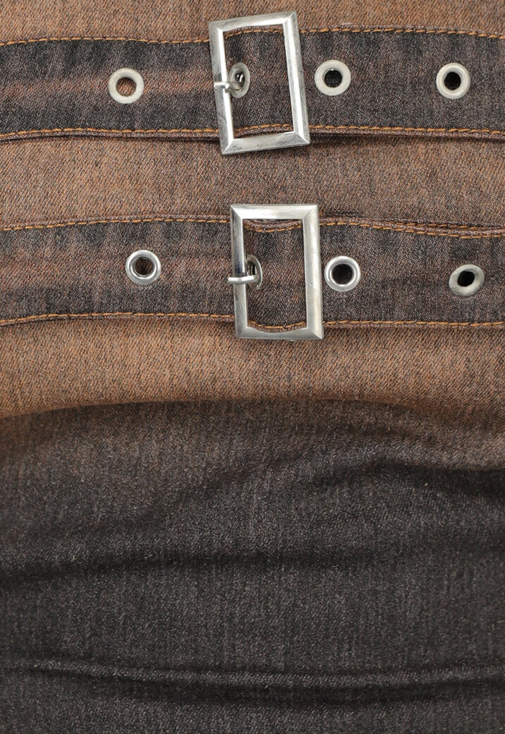 Acid Washed Denim Crop Top met Riempjes