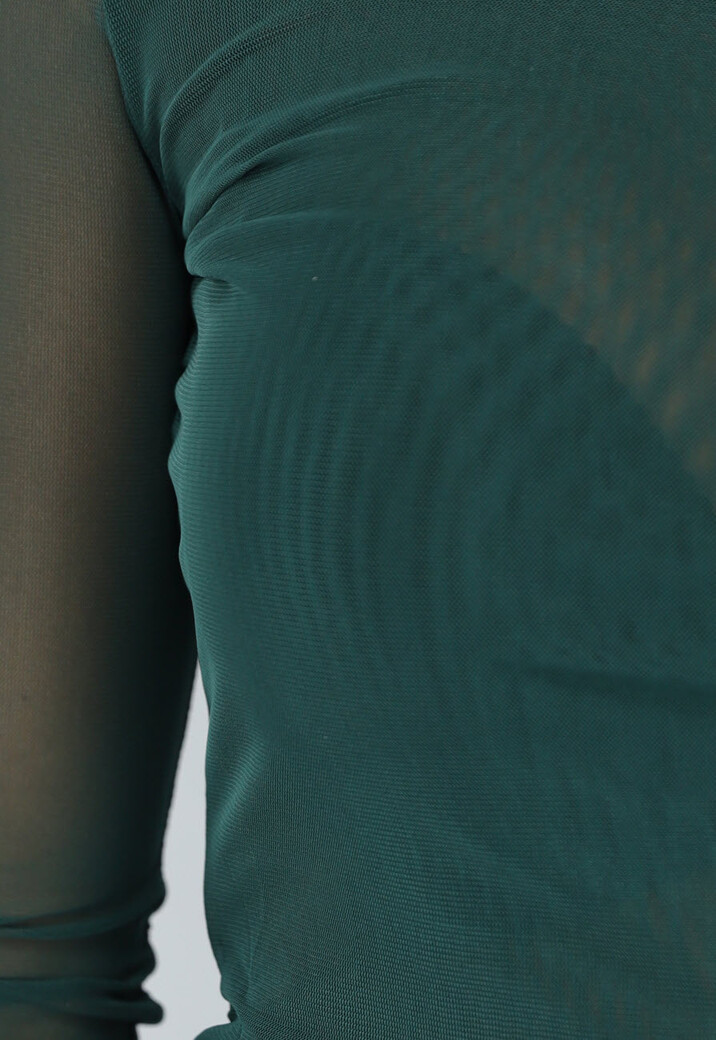 Korte Donkergroene Longsleeve Mesh Top